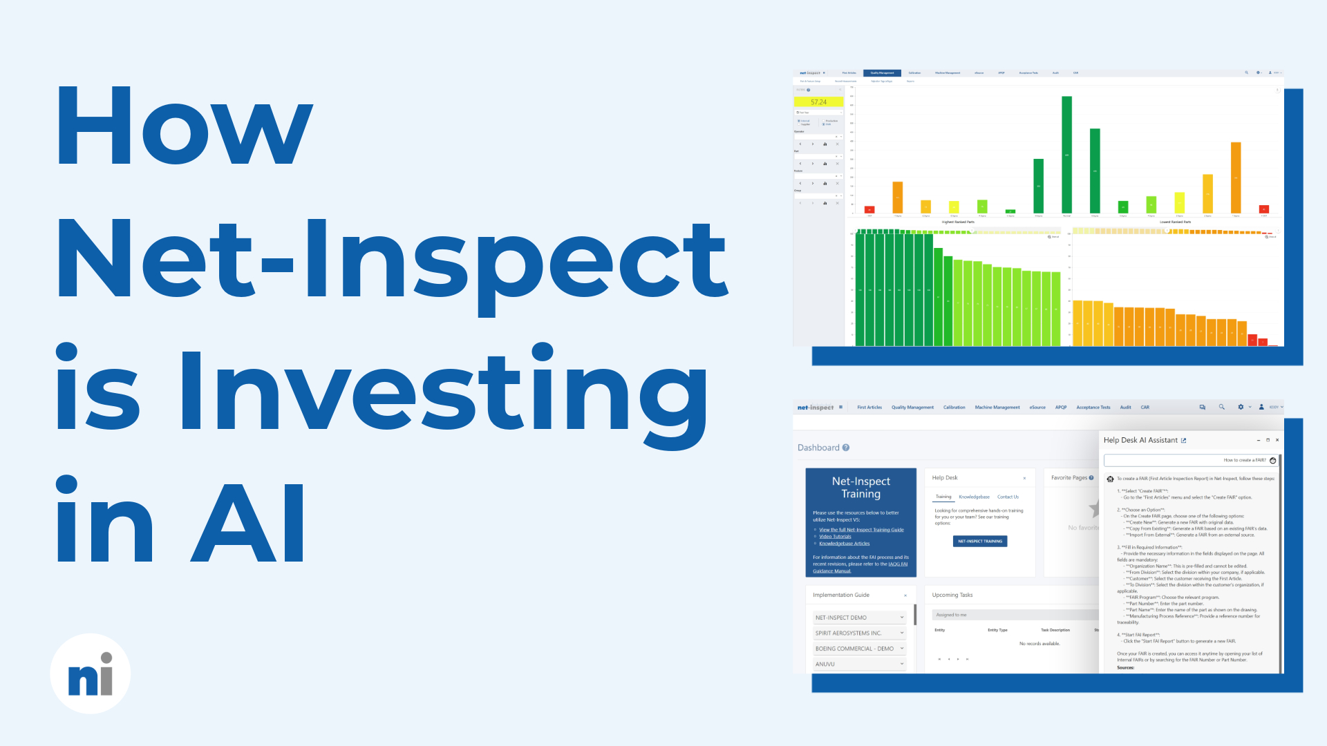 Blog banner image with graphic elements and title, 'How Net-Inspect is Investing in AI'